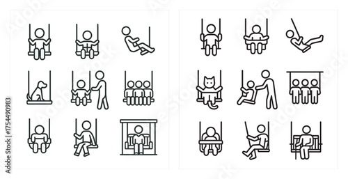 Playground activities icons set – outline, silhouette, recreation and fun symbols