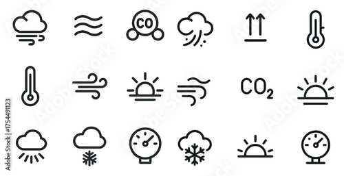 Weather forecast outline icons set – climate, atmospheric, linear symbols