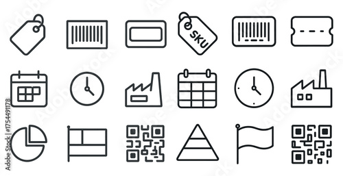 Business and industry outline icons set – linear, professional, corporate symbols