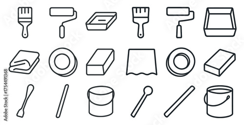 Home renovation and painting icons set – line, outline, diy, tool symbols