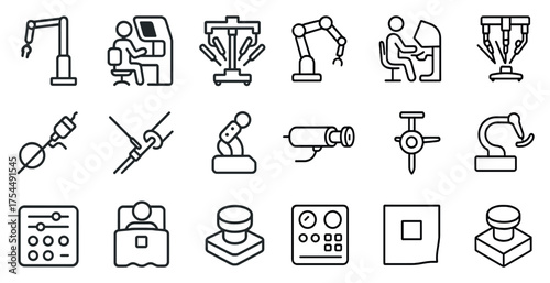 Robotics and automation line icons set – outline, technology, engineering symbols