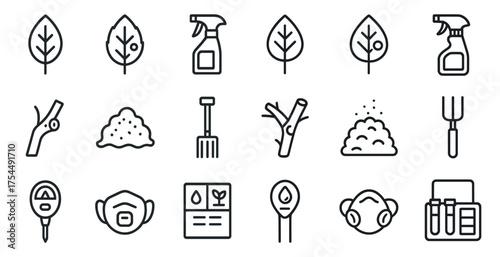 Gardening line icons set – outline, linear, horticulture and plant care symbols