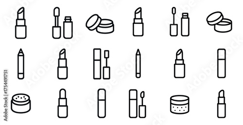 Beauty and cosmetics outline icons set – makeup, skincare, personal care visuals