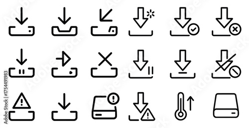 Download and update line icons set – outline, linear, software and update symbols
