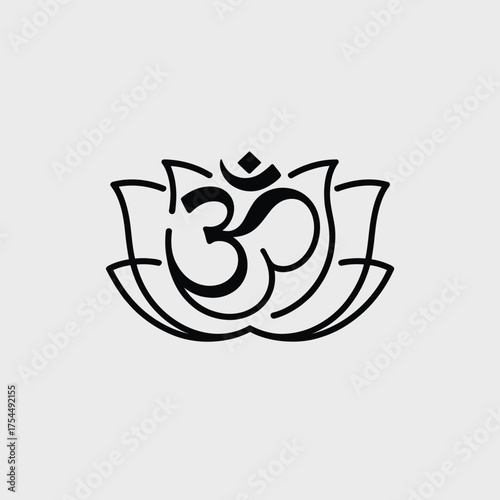 Minimalist black line art om symbol within lotus flower vector illustration scalable eps icon silhouette vector illustration white background
