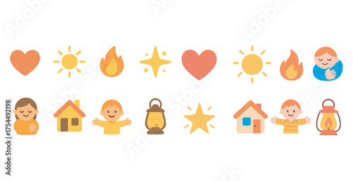 Home and family icons set – flat, filled, love and domestic life symbols