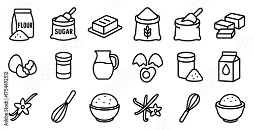 Cooking ingredients outline icons set – line, kitchen, food preparation symbols