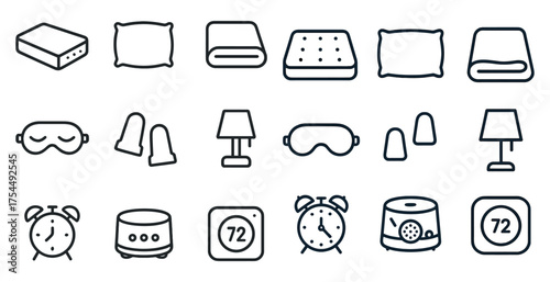 Home essentials outline icons set – linear, household, daily necessities symbols