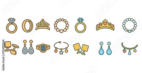 Jewelry and accessories icon set – outline, linear, fashion and gem symbols