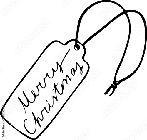 Simple Christmas gift tag with “Merry Christmas” text. Minimal festive outline design for packaging, cards, or labels.