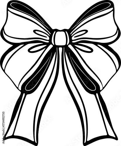Elegant christmas bow illustration. Minimal hand-drawn line art of ribbon bow, perfect for festive decor, gifts, or packaging.
