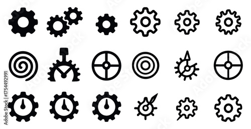Engineering and mechanical outline icons set – line, flat, technical and design symbols