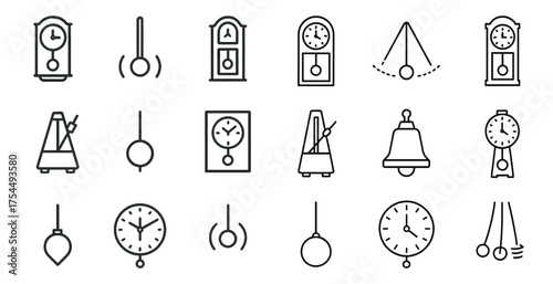 Clock and timekeeping line icons set – outline, silhouette, timing and watch symbols