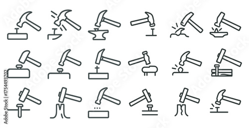 Tool and craft line icons set – outline, linear, hammer and workshop symbols