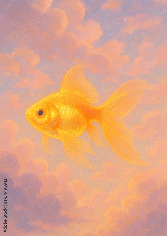 Fototapeta premium Vibrant goldfish amidst dreamy clouds.