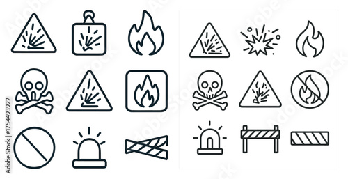 Hazard and safety outline icons set – warning, danger, alert symbols