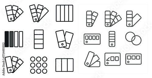 Color palette outline icons set – linear, filled, design and art tools symbols