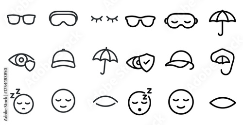Sleep and relaxation line icons set – outline, silhouette, bedtime and rest symbols