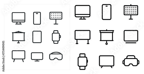 Technology and device icons set – line, outline, digital and gadget symbols