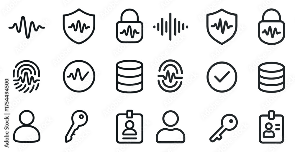 Fototapeta premium Security and protection linear icons set – line, outline, defense and privacy symbols
