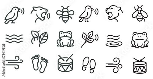 Nature linear icons set – outline, environment, wildlife and ecosystem symbols