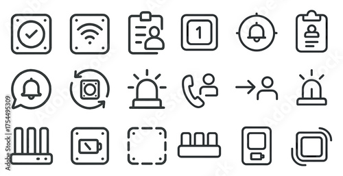 Security and alert line icons set – linear, outline, safety and notification symbols