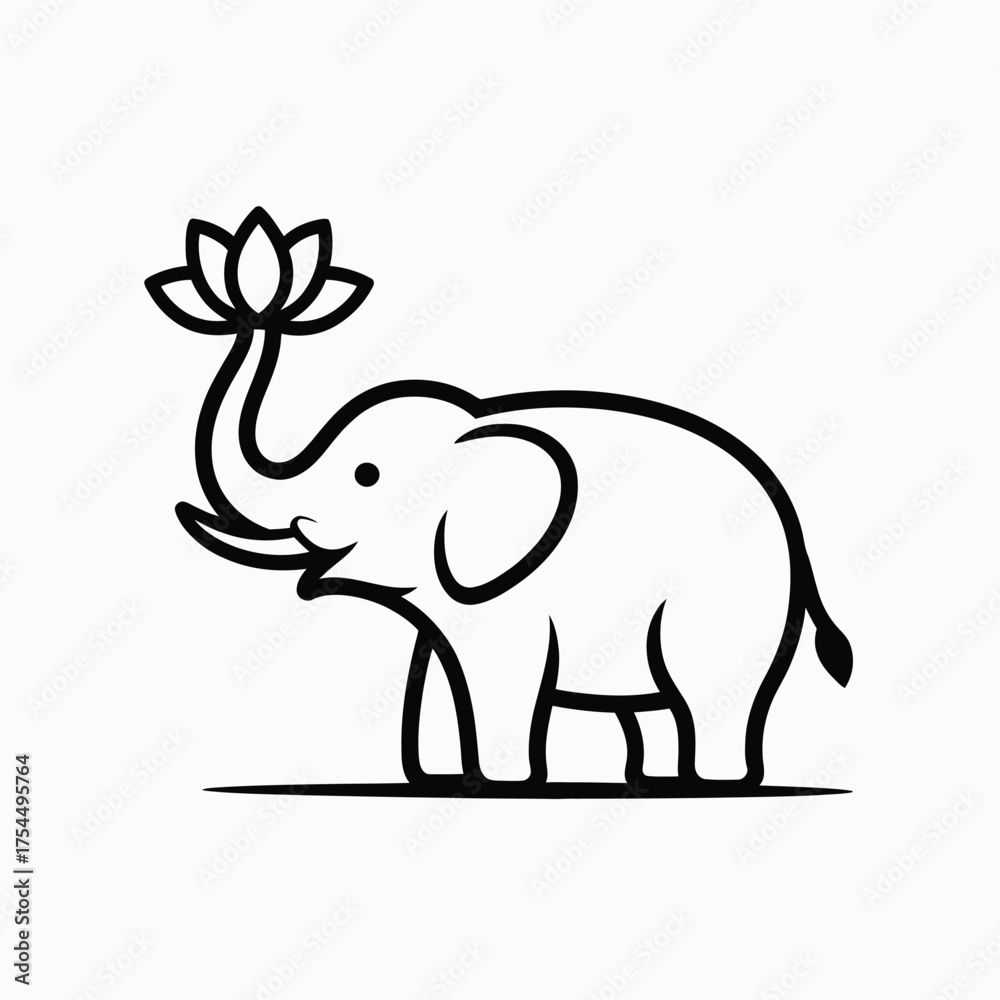 Obraz premium Minimalist elephant with lotus flower vector illustration scalable eps icon for general use silhouette vector illustration white background