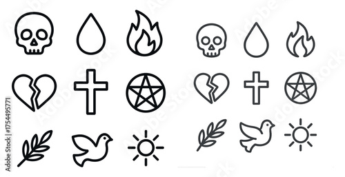 Religion and spirituality outline icons set – linear, line, faith and belief symbols
