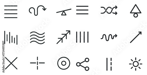 Data analysis line icons set – flat, linear, statistical and chart symbols