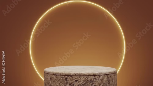 Empty light brown pedestal with glowing ring