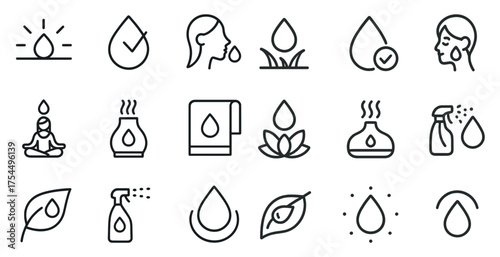 Aromatherapy and spa line icons set – outline, relaxation, wellness symbols
