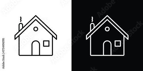 Winter Cabin icon in black line illustration. Design logo for app, UI.