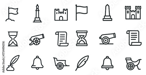 Historical line icons set – outline, classic, vintage and historical symbols