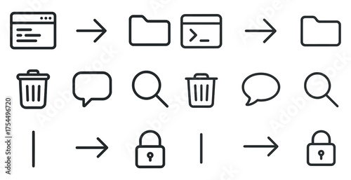 Web development line icons set – flat, coding, and ui design symbols