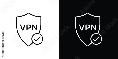Virtual private network icon in black line illustration. Design logo for app, UI.