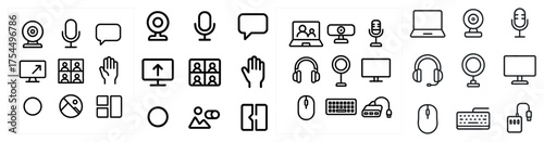 Video conference line icons set – outline, linear, communication symbols