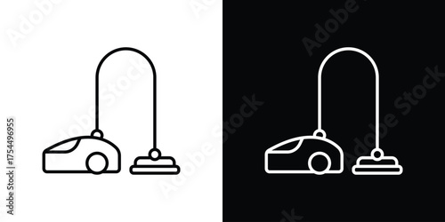 Vacuum cleaner icon in black line illustration. Design logo for app, UI.
