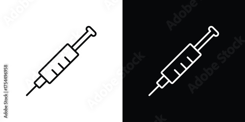 Vaccination icon in black line illustration. Design logo for app, UI.