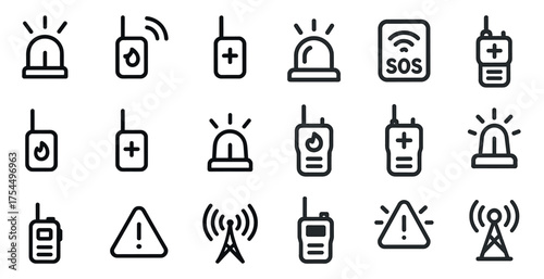 Emergency communication line icons set – alert, warning, notification symbols
