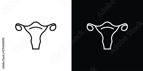 Uterus icon in black line illustration. Design logo for app, UI.