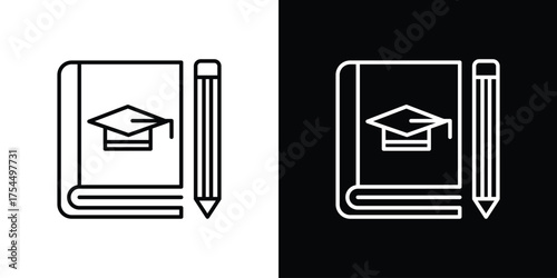 Thesis icon in black line illustration. Design logo for app, UI.