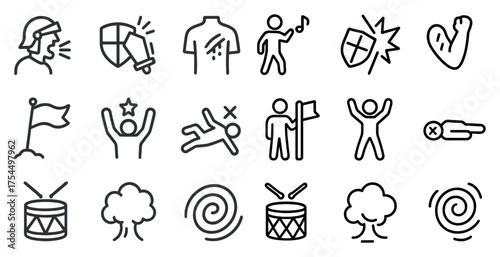 Sports and activity icon set – outline, linear, fitness and recreation symbols