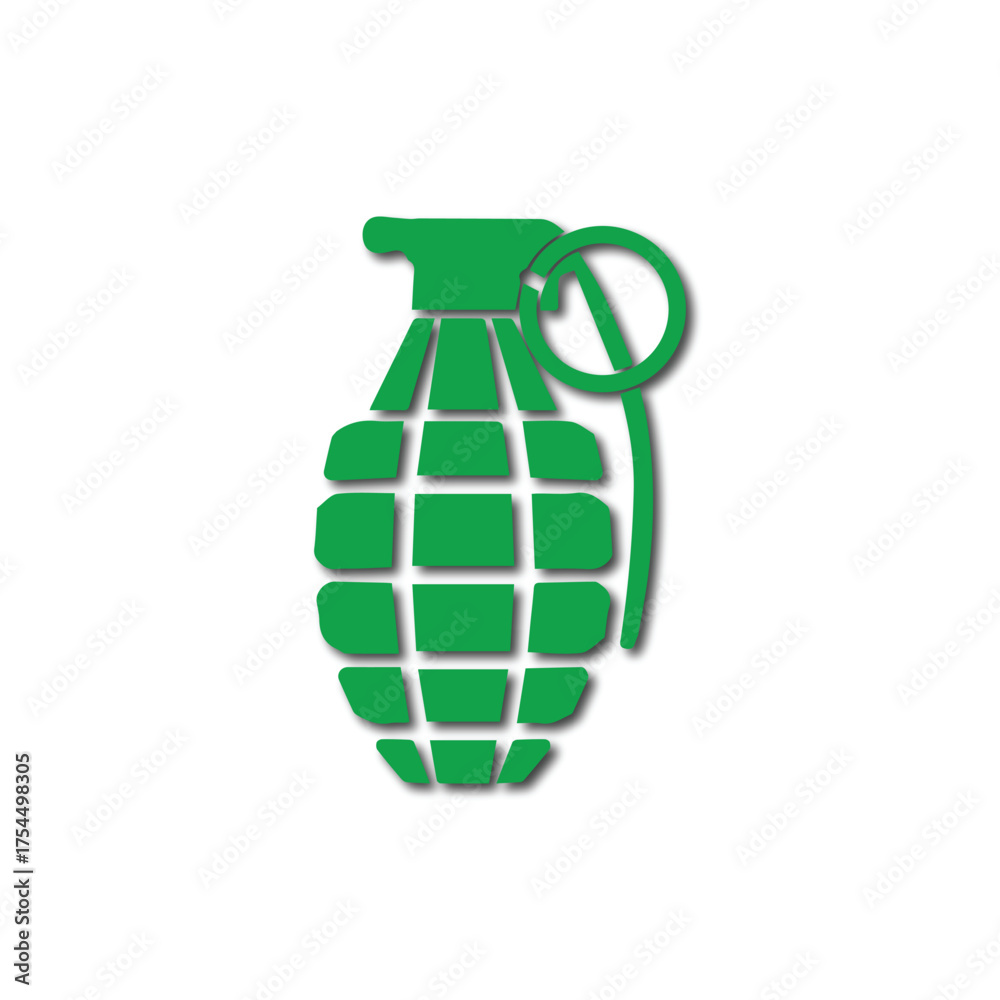 Fototapeta premium Green hand grenade icon with shadow on white background