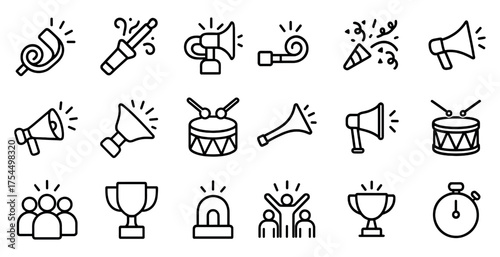 Celebration and event line icons set – outline, festive, party and award symbols