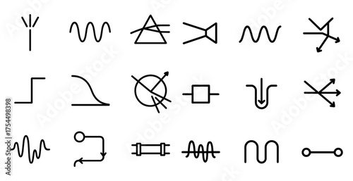 Electronic circuit symbols linear icons set – outline, schematic, component design