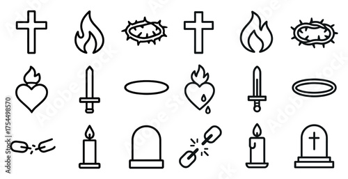 Religious and spiritual line icons set – symbols, outline, faith and worship designs
