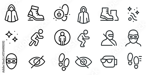 Outdoor adventure linear icons set – camping, hiking, and trekking symbols