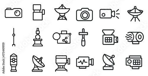 Photography and video line icons set – outline, camera, digital and film symbols