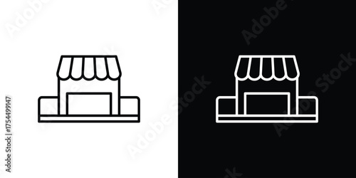 Showroom icon in black line illustration. Design logo for app, UI.