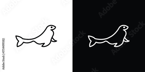 Sea lion icon in black line illustration. Design logo for app, UI.